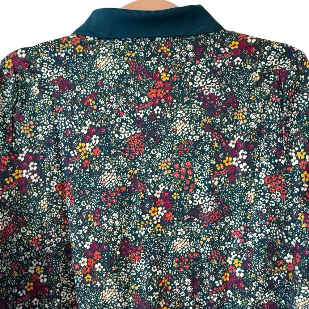 Lands' End Supima Cotton Short Sleeve Polo Shirt Baltic Teal Ditsy Floral NWT - Picture 7 of 13